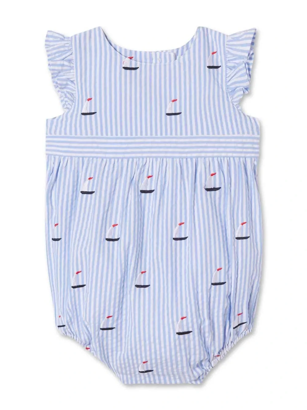 Classic Prep Children’s Wear Sailboat Seersucker Bubble Romper 12-18M